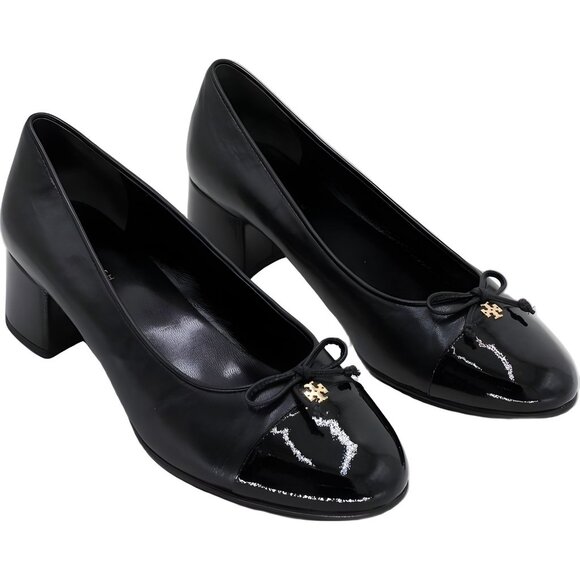Tory Burch Cap-Toe Ballet Pumps Black Block Heel Women's US 8 - Picture 4 of 6